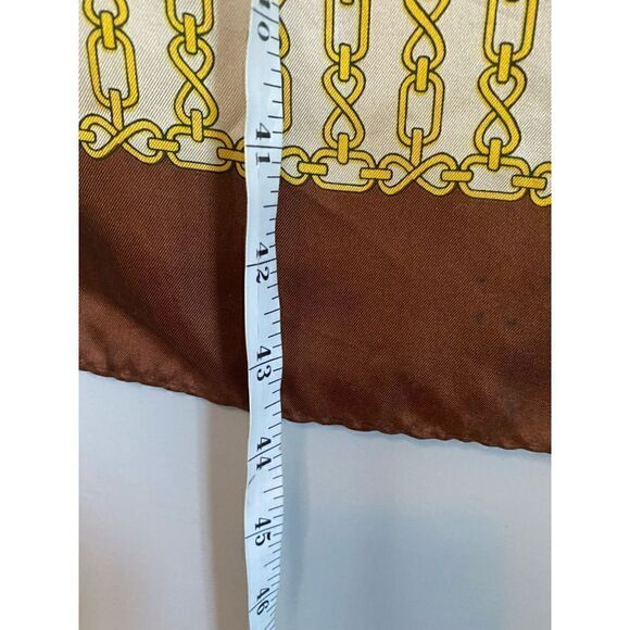 Glentex long silk scarf white brown trim gold chain pattern vintage - Picture 4 of 6